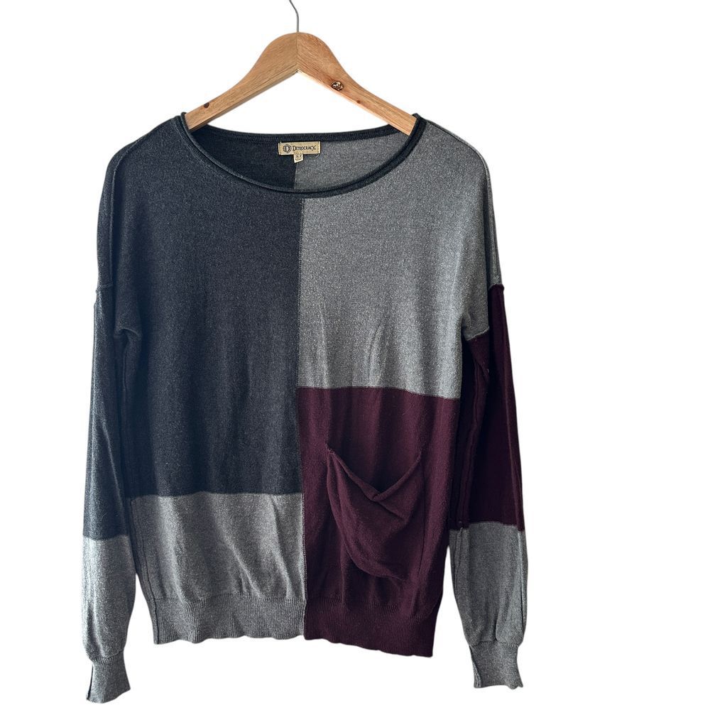 Democracy‎ Knit Sweater Colorblock Pullover Cotton Blend XS Cabincore Grandma
